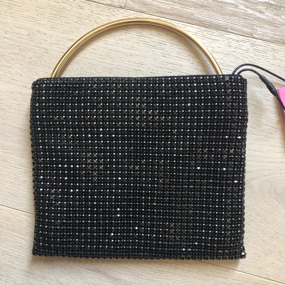 ✨NWT✨ Mango Black Rhinestone Bag with Curved Gold Handle
